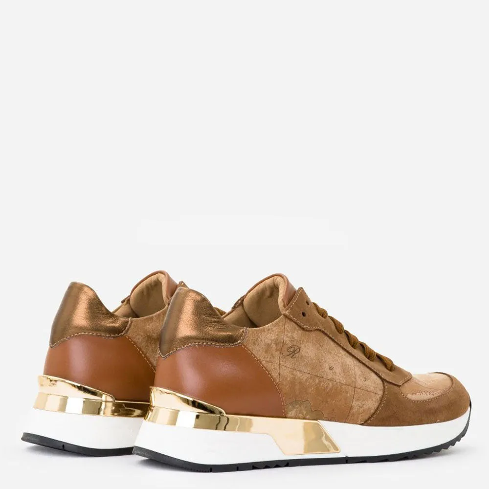 Scarpe Donna 1A Classe Alviero Martini Sneakers in Pelle Scamosciata Marrone con Dettagli Geo Classic A268