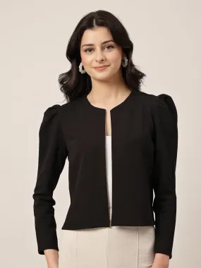 Style Quotient Women Solid Texture Black Regular Fit Open Front Shrug